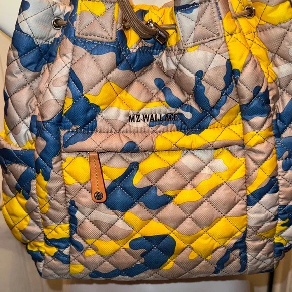 MZ Wallace Quilted Backpack - Yellow, Blue, and Tan camouflage, rare - Picture 2 of 16